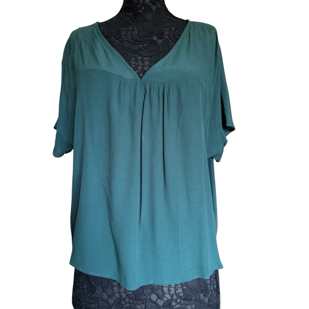 Madewell Dark Green Short Sleeve Relaxed Fit Oversized Gathered Blouse Large